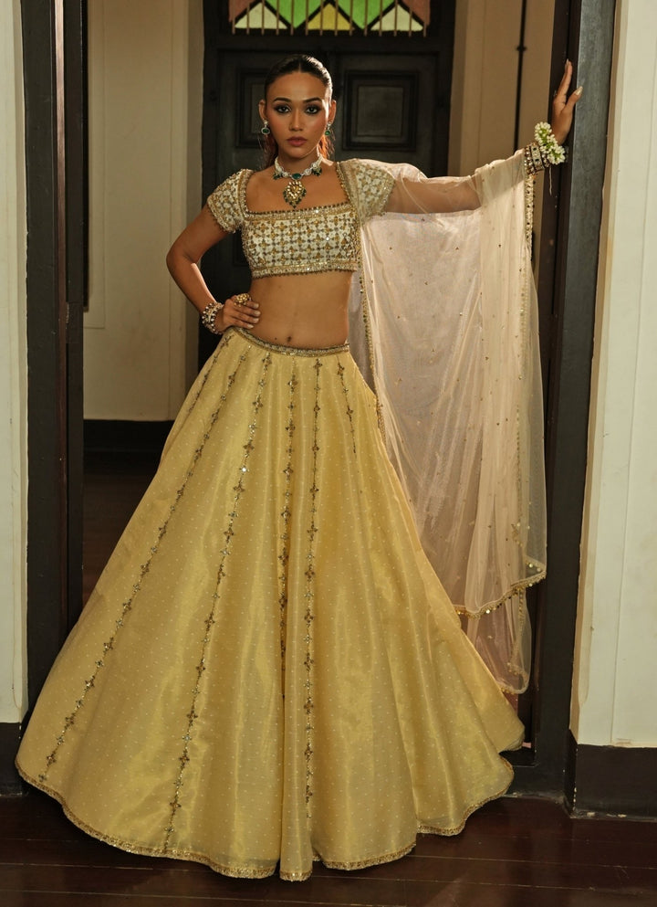 Ivory And Gold Zari Silk Lehenga Set Enamour by Radha - Fabilicious Fashion