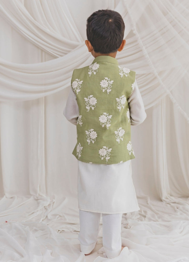 Ivory And Green Chanderi Bundi Set Chotibuti - Fabilicious Fashion