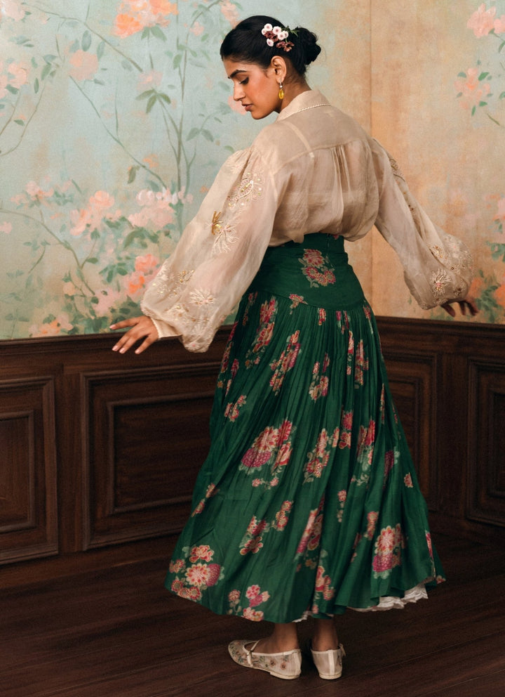 Paulmi and Harsh Ivory And Green Cotton Silk Skirt SetFabilicious Fashion
