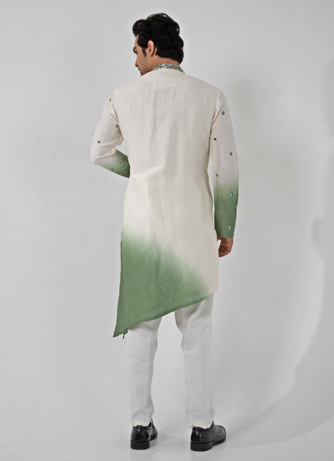 Ivory And Green Ombre Embroidered Kurta Pant Set Smriti - Fabilicious Fashion