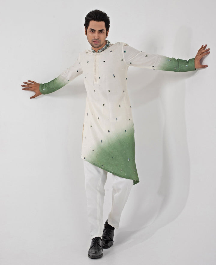 Ivory And Green Ombre Embroidered Kurta Pant Set Smriti - Fabilicious Fashion
