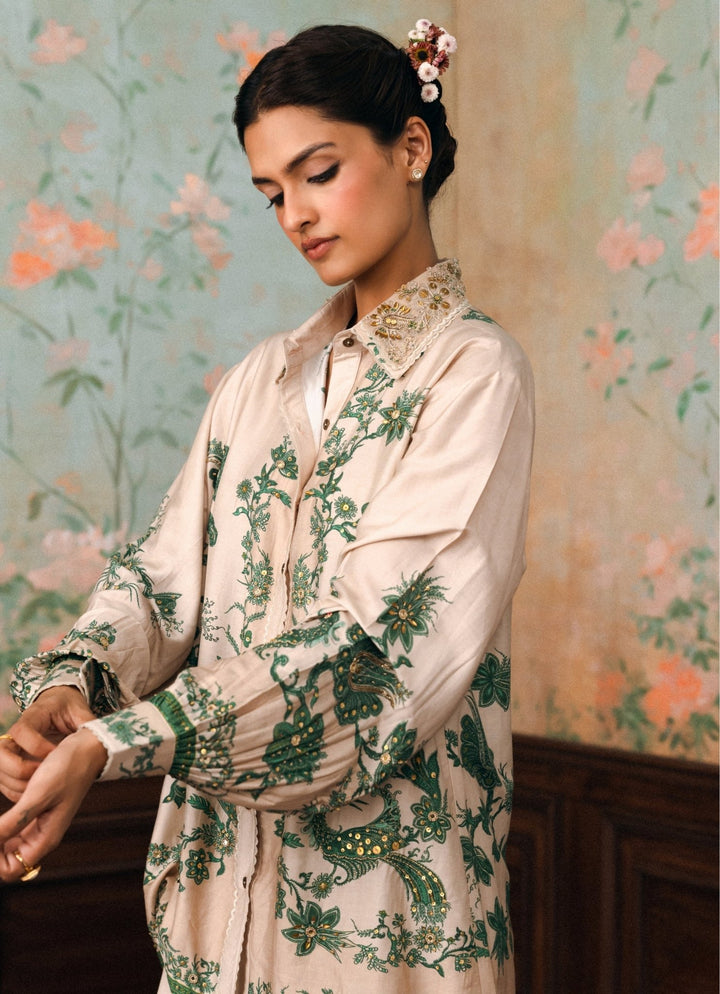 Paulmi and Harsh Ivory And Green Printed Silk ShirtFabilicious Fashion