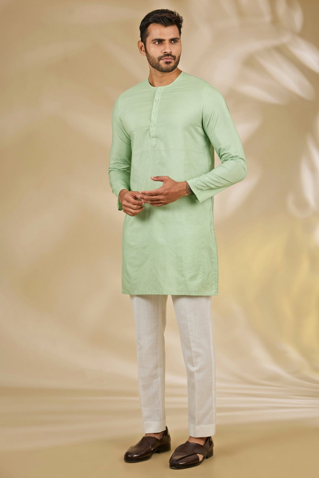 Ivory and Green Silk Bandhgala Set Manish Nagdeo - Fabilicious Fashion
