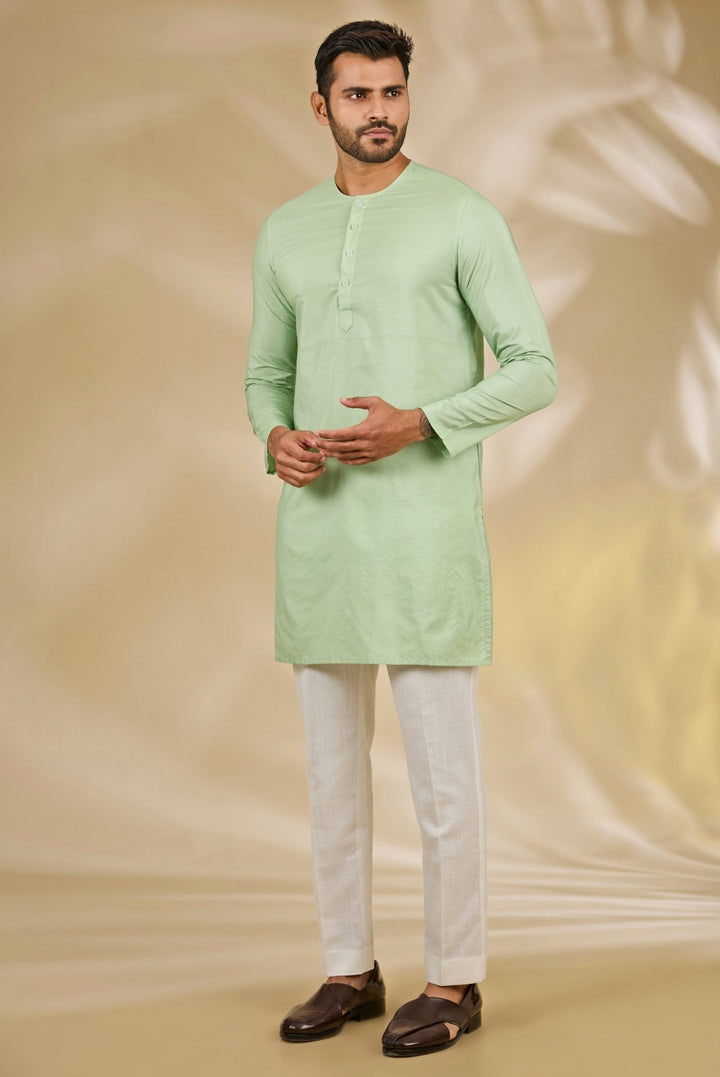 Ivory and Green Silk Bandhgala Set Manish Nagdeo - Fabilicious Fashion