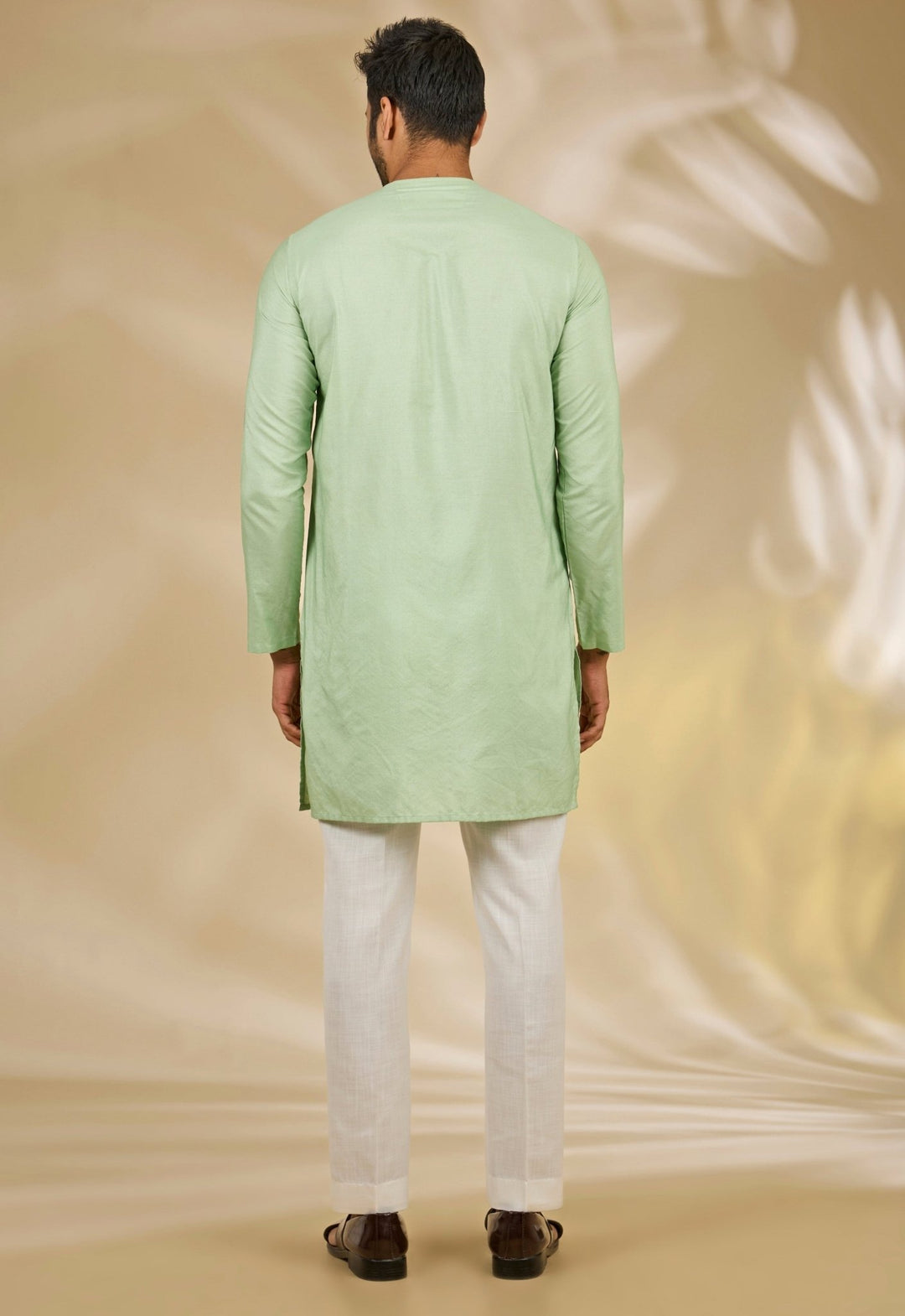 Ivory and Green Silk Bandhgala Set Manish Nagdeo - Fabilicious Fashion