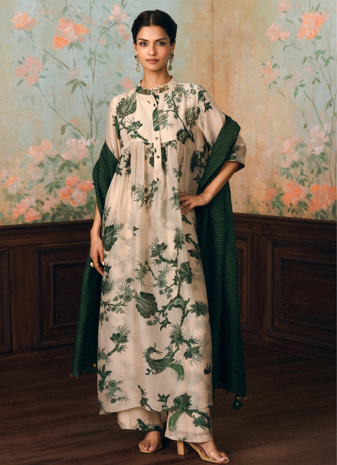Paulmi and Harsh Ivory And Green Silk Kurta Pants SetFabilicious Fashion