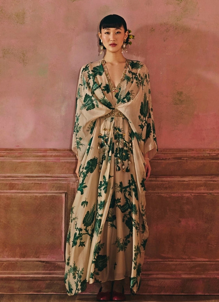 Paulmi and Harsh Ivory And Green Silk Organza KaftanFabilicious Fashion