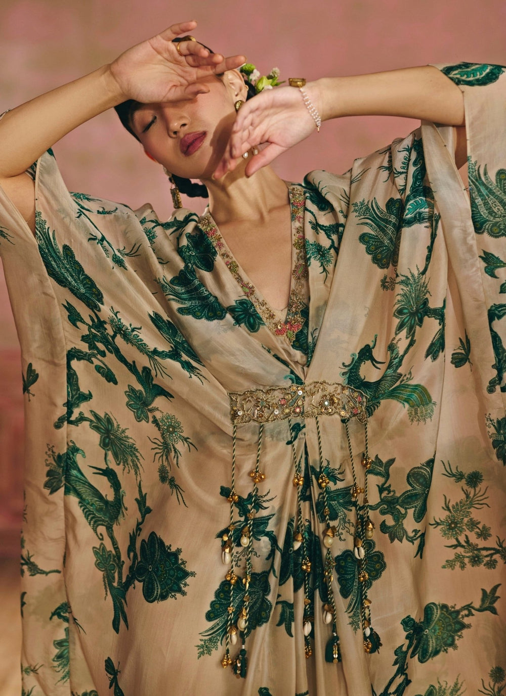 Paulmi and Harsh Ivory And Green Silk Organza KaftanFabilicious Fashion