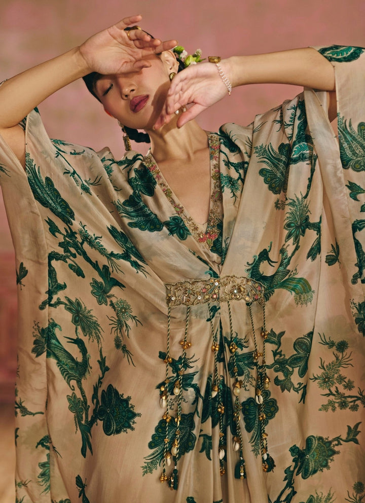 Paulmi and Harsh Ivory And Green Silk Organza KaftanFabilicious Fashion