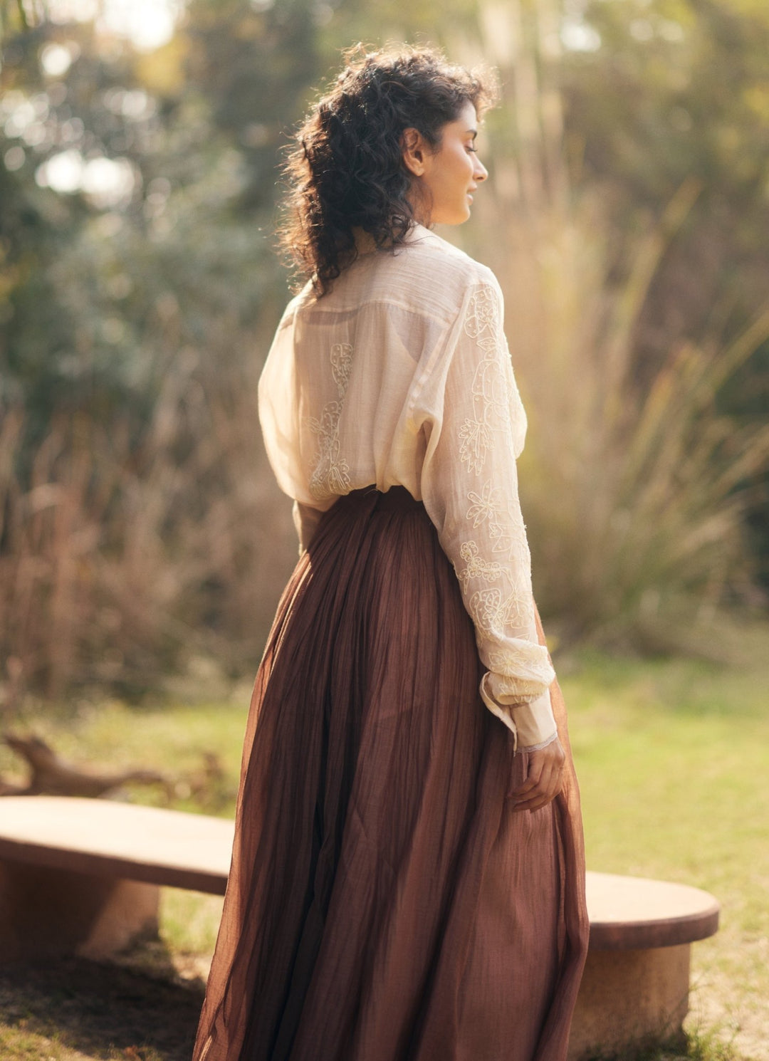 Ivory And Mocha Brown Chanderi Skirt Set Paulmi and Harsh - Fabilicious Fashion