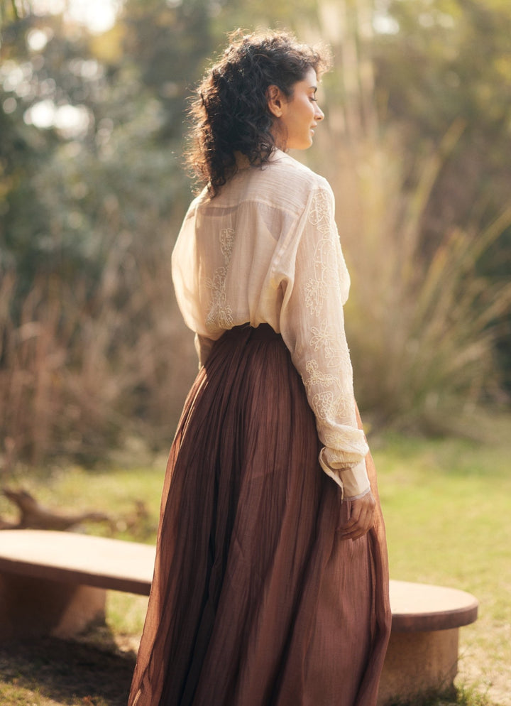 Ivory And Mocha Brown Chanderi Skirt Set Paulmi and Harsh - Fabilicious Fashion