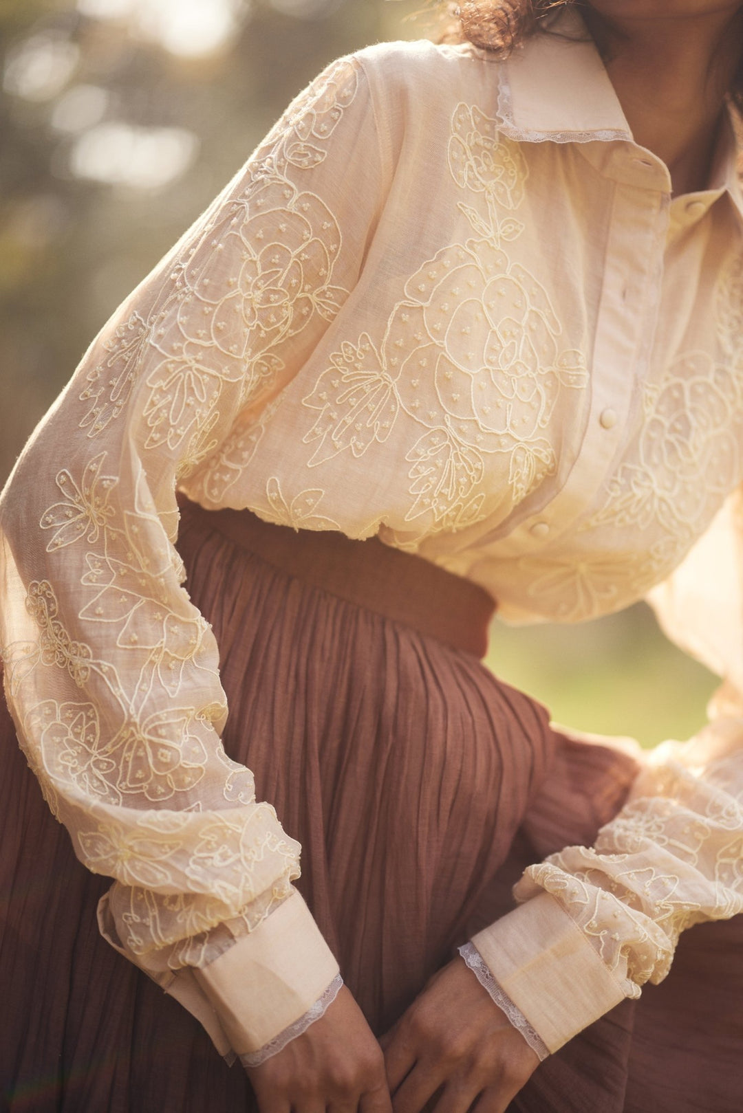 Ivory And Mocha Brown Chanderi Skirt Set Paulmi and Harsh - Fabilicious Fashion