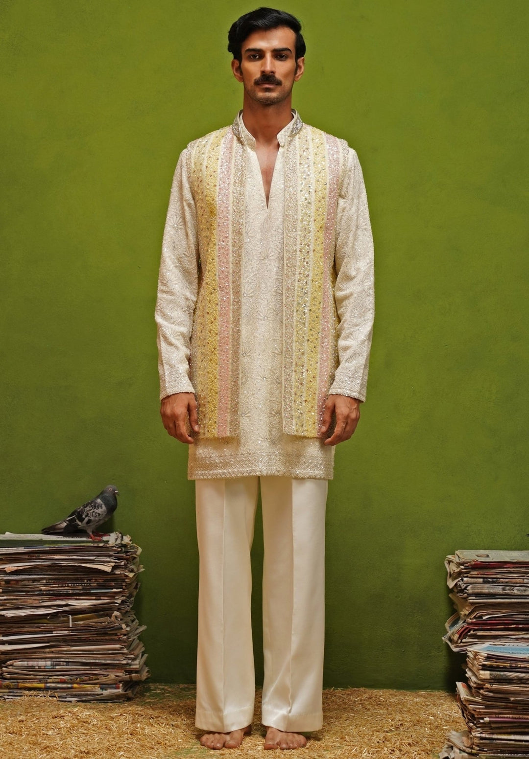 Kalpraag Ivory and Multicolor Georgette Kurta Jacket SetFabilicious Fashion