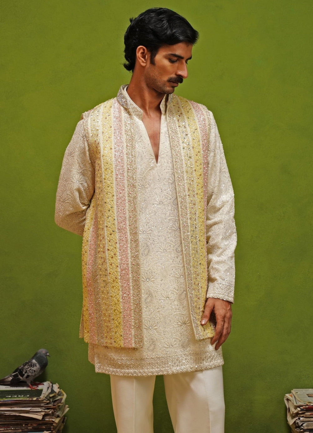 Kalpraag Ivory and Multicolor Georgette Kurta Jacket SetFabilicious Fashion
