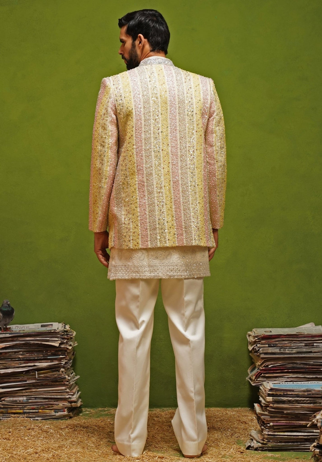Kalpraag Ivory and Multicolor Tissue Silk Jodhpuri SetFabilicious Fashion
