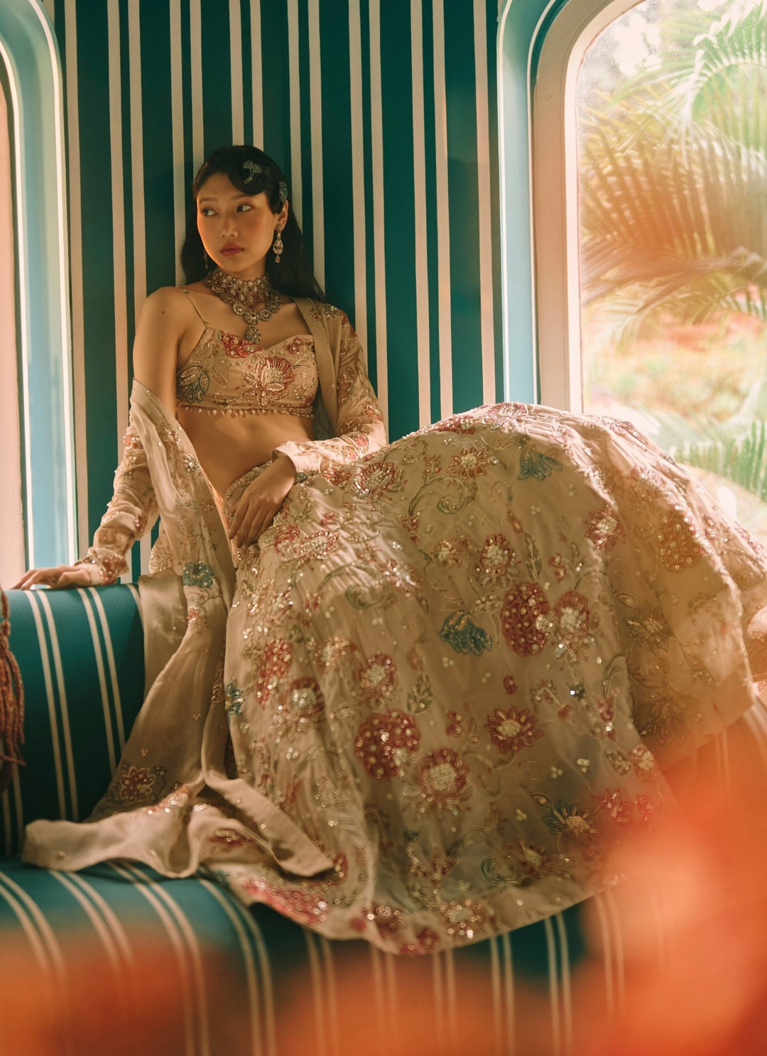 Paulmi and Harsh Ivory And Multicolour Printed Organza Lehenga Set With JacketFabilicious Fashion