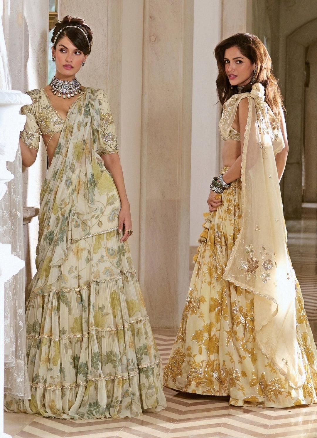 Paulmi and Harsh Ivory And Mustard Yellow Printed Silk Lehenga SetFabilicious Fashion