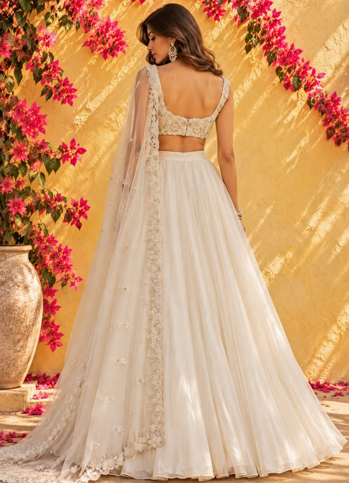 Anisha Shetty Ivory and Pearl Organza Lehenga SetFabilicious Fashion