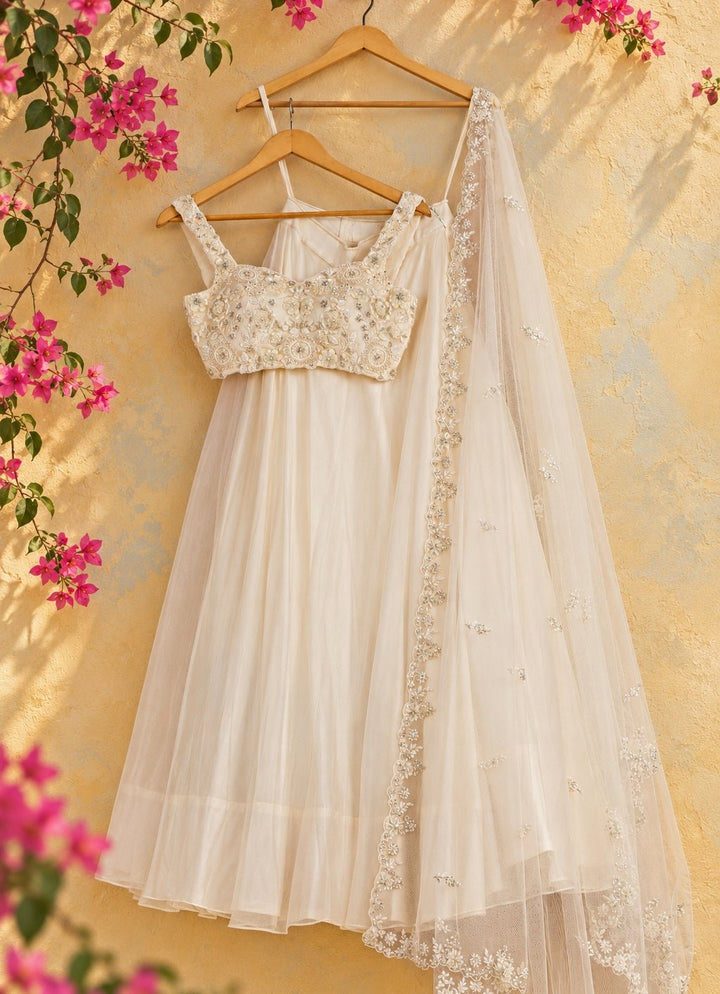 Anisha Shetty Ivory and Pearl Organza Lehenga SetFabilicious Fashion