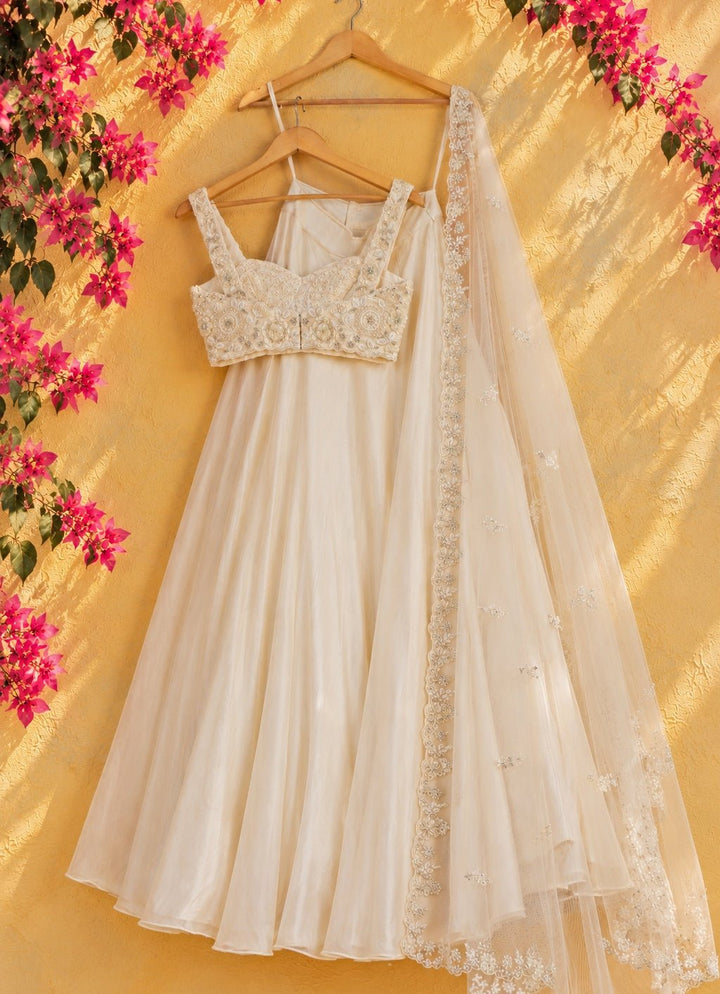 Anisha Shetty Ivory and Pearl Organza Lehenga SetFabilicious Fashion