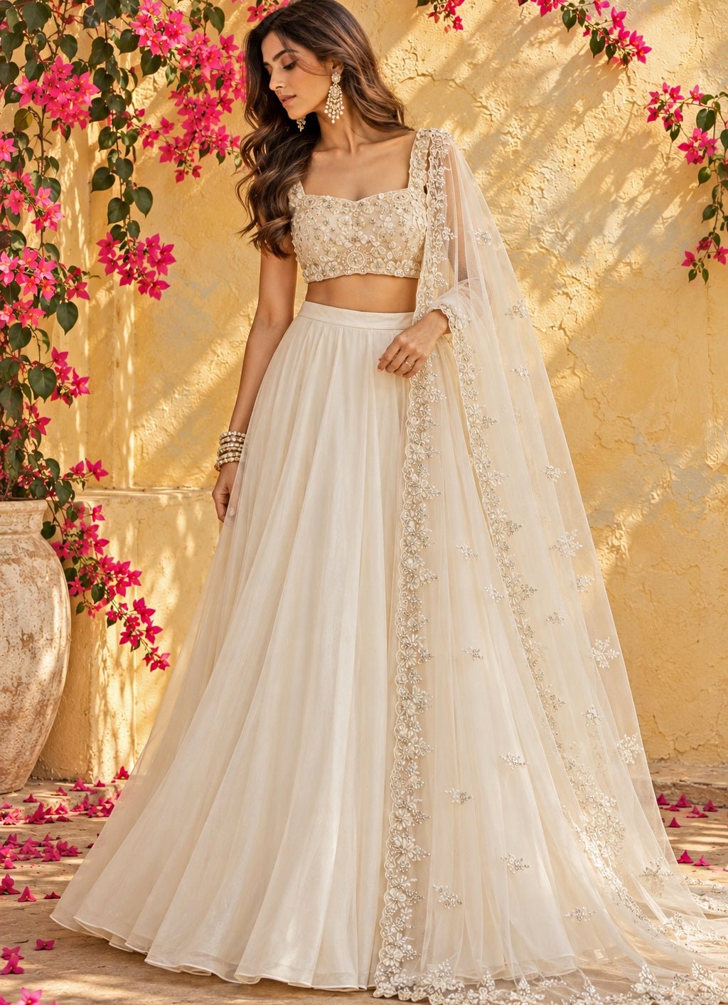 Anisha Shetty Ivory and Pearl Organza Lehenga SetFabilicious Fashion