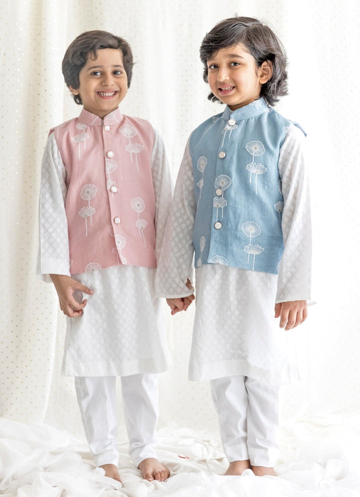 Chotibuti Ivory And Pink Linen Bundi Jacket SetFabilicious Fashion