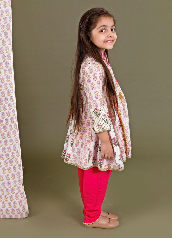 Ivory And Pink Printed Cotton Kurta Dhoti Set Chotibuti - Fabilicious Fashion