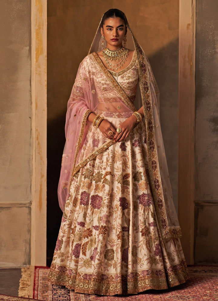 Angad Singh Ivory And Pink Raw Silk Double Dupatta Lehenga SetFabilicious Fashion