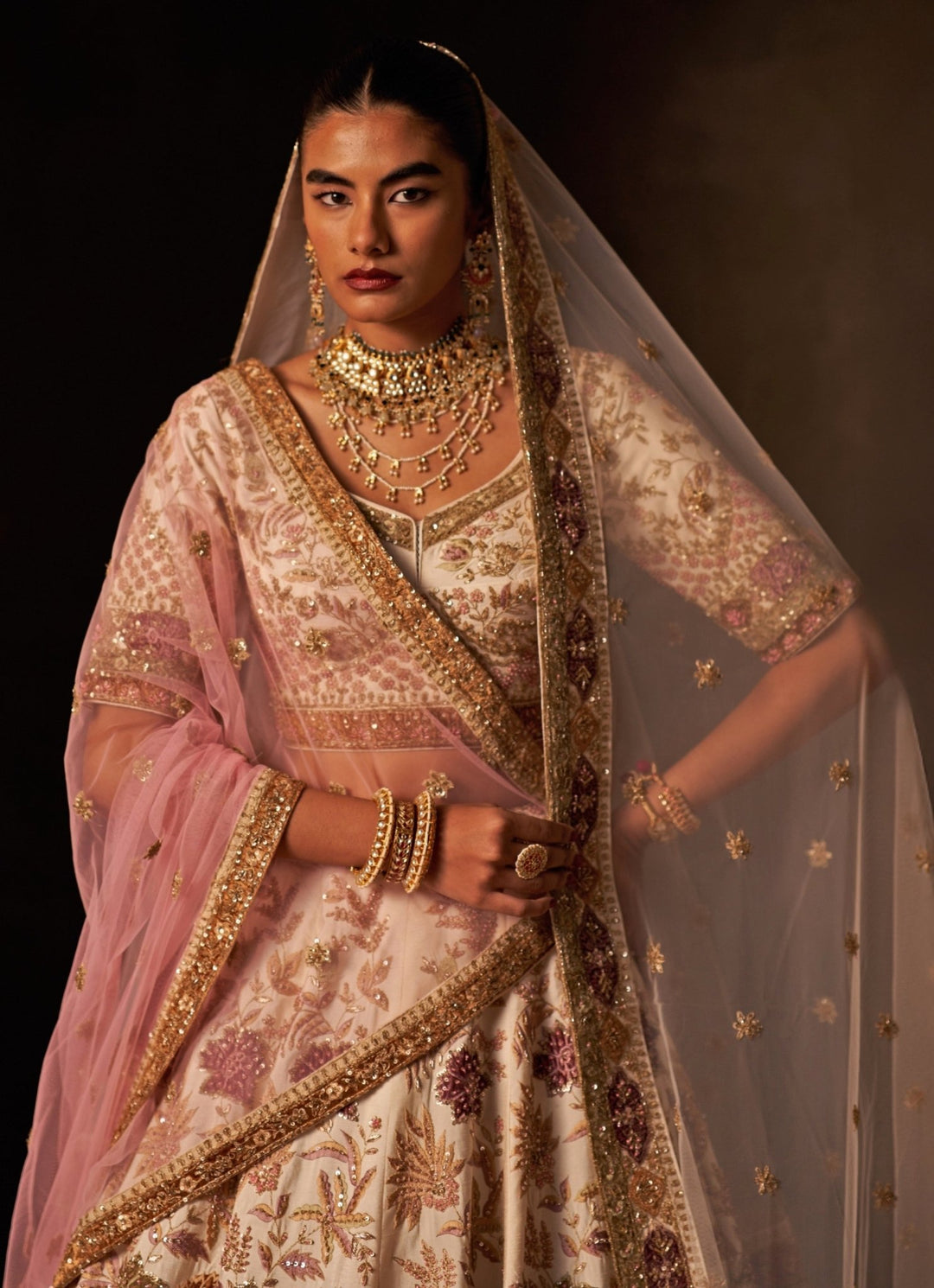 Angad Singh Ivory And Pink Raw Silk Double Dupatta Lehenga SetFabilicious Fashion