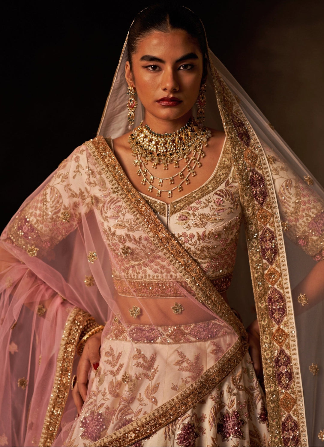 Angad Singh Ivory And Pink Raw Silk Double Dupatta Lehenga SetFabilicious Fashion