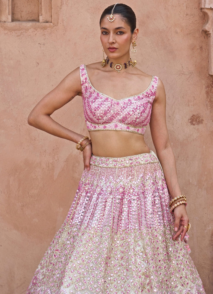 Angad Singh Ivory And Pink Soft Net Lehenga SetFabilicious Fashion