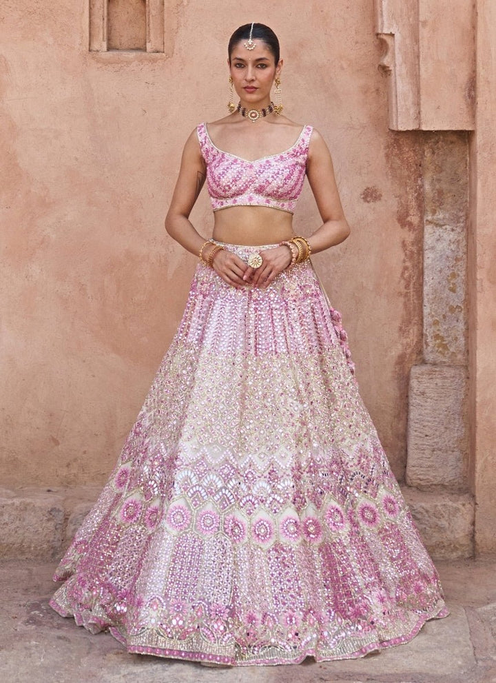 Angad Singh Ivory And Pink Soft Net Lehenga SetFabilicious Fashion
