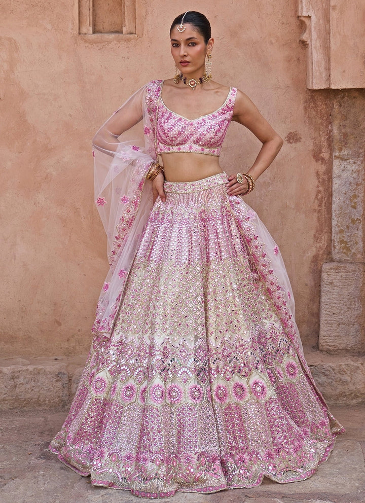 Angad Singh Ivory And Pink Soft Net Lehenga SetFabilicious Fashion