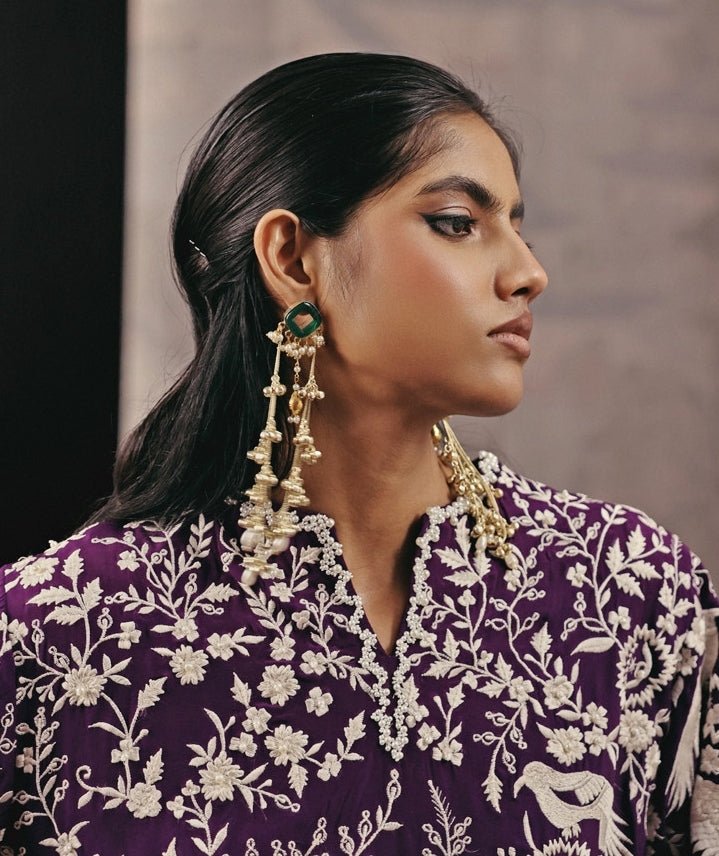 Ivory And Purple Crepe Silk Top With Pants Twenty Nine - Fabilicious Fashion