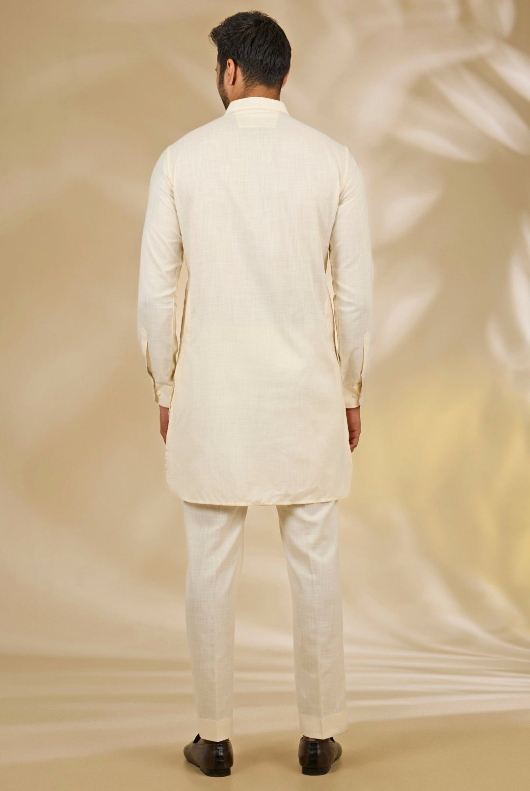 Manish Nagdeo Men Ivory and Purple Printed Silk Bundi SetFabilicious Fashion