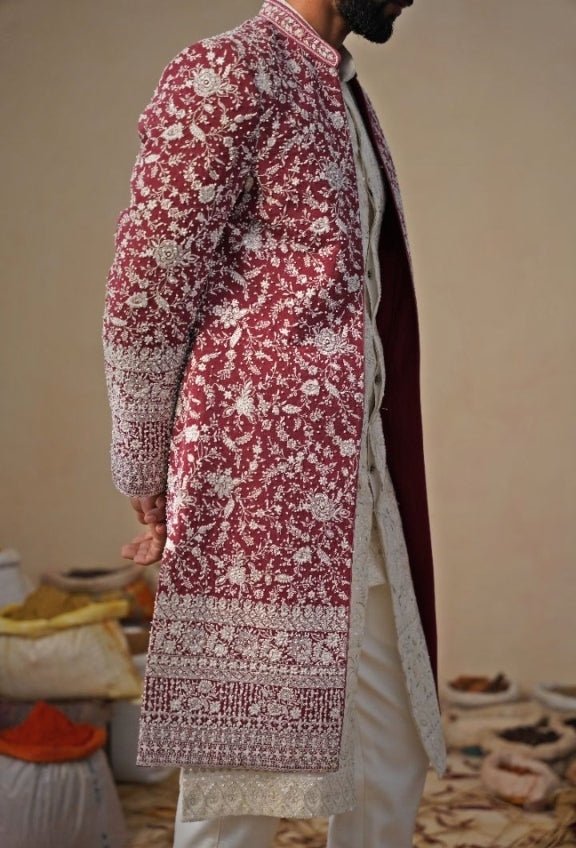 Ivory and Red Georgette Indowestern Jacket Set Kalpraag - Fabilicious Fashion