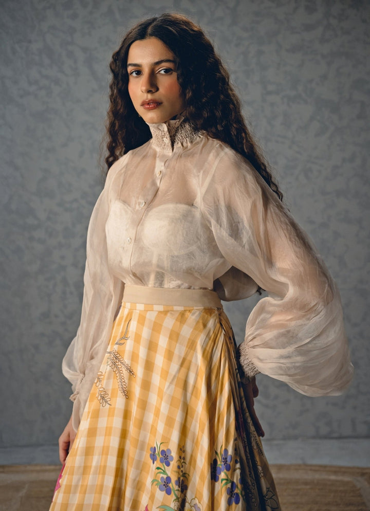 Paulmi and Harsh X Ease Ivory And Yellow Printed Silk Skirt SetFabilicious Fashion