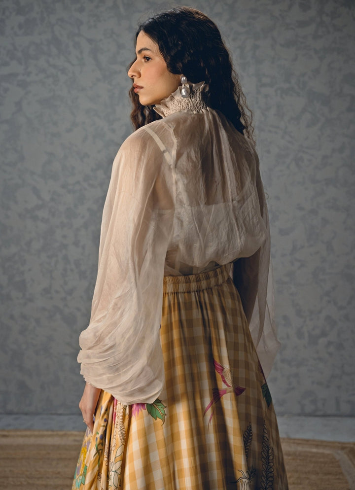 Paulmi and Harsh X Ease Ivory And Yellow Printed Silk Skirt SetFabilicious Fashion