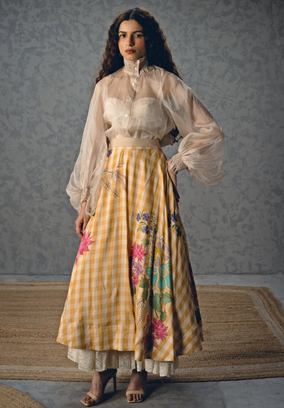 Paulmi and Harsh X Ease Ivory And Yellow Printed Silk Skirt SetFabilicious Fashion