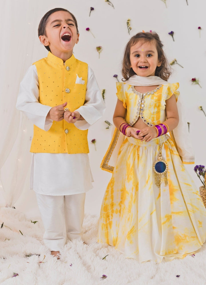 Ivory And Yellow Silk Lehenga Set Chotibuti - Fabilicious Fashion