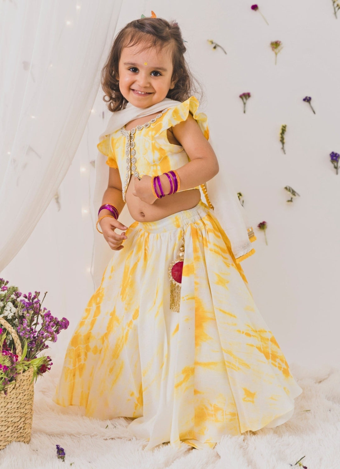 Ivory And Yellow Silk Lehenga Set Chotibuti - Fabilicious Fashion
