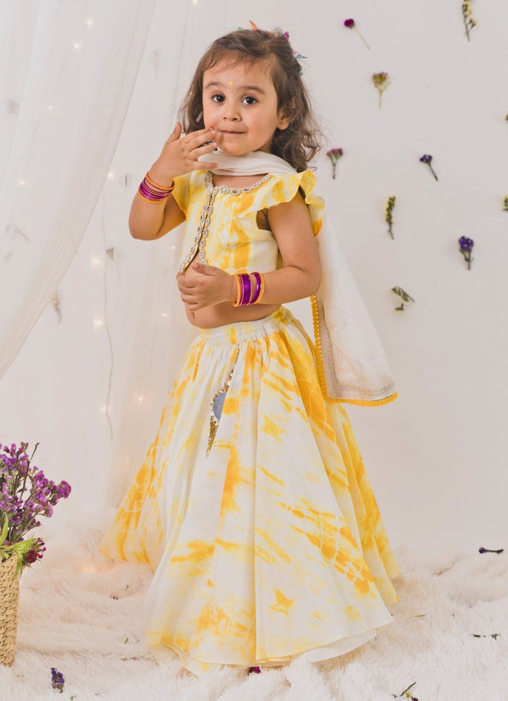 Ivory And Yellow Silk Lehenga Set Chotibuti - Fabilicious Fashion