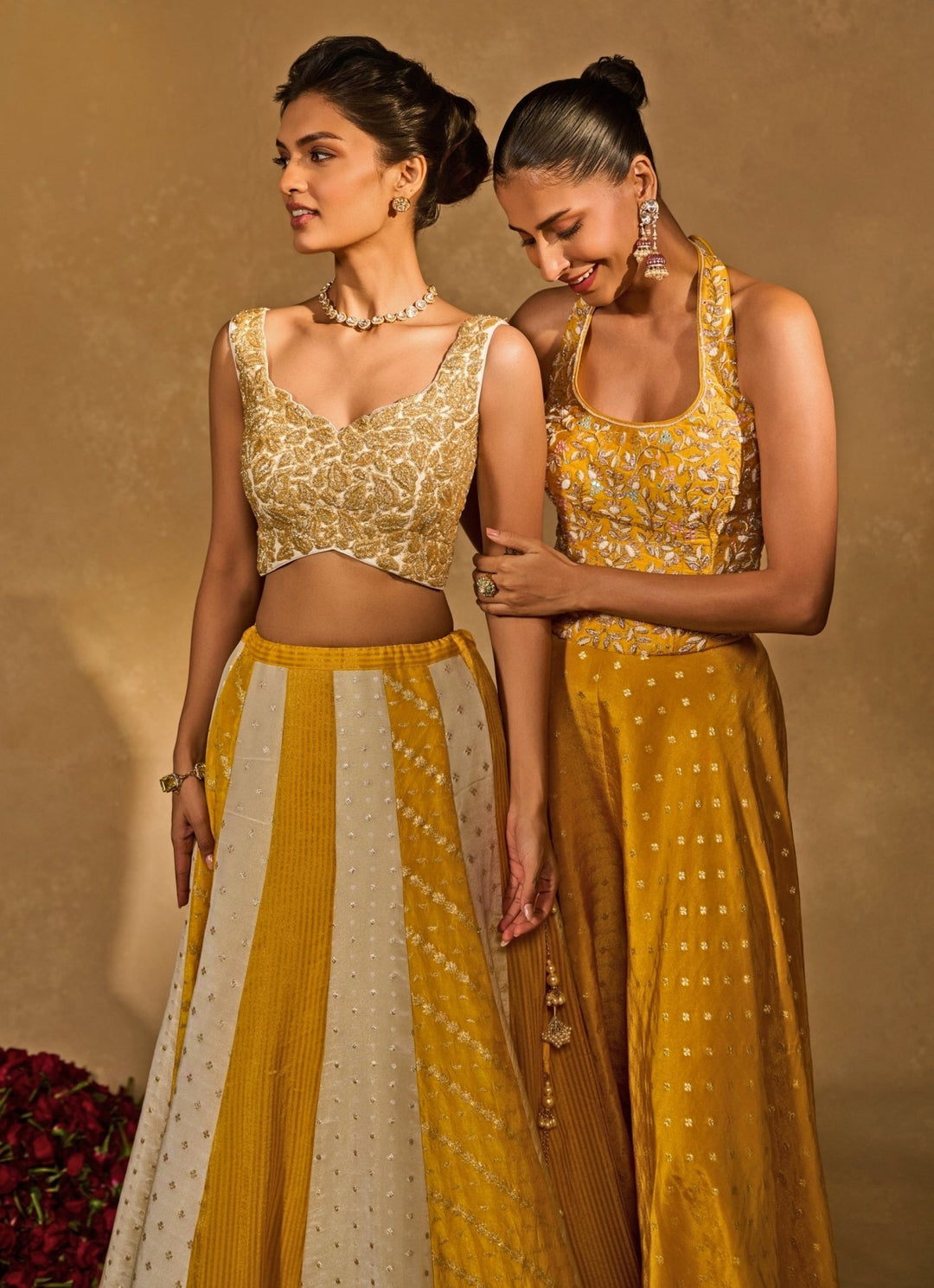 Ivory And Yellow Tissue Jamewar Lehenga Chamee &amp; Palak - Fabilicious Fashion