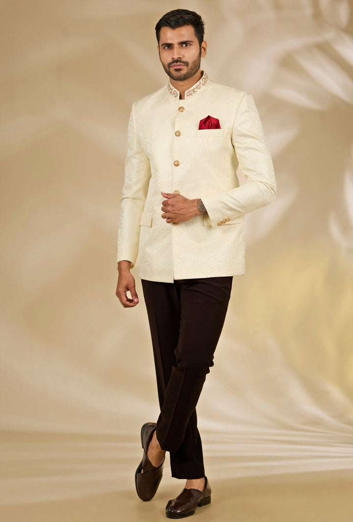 Ivory Banarasi Brocade Bandhgala Set Manish Nagdeo - Fabilicious Fashion