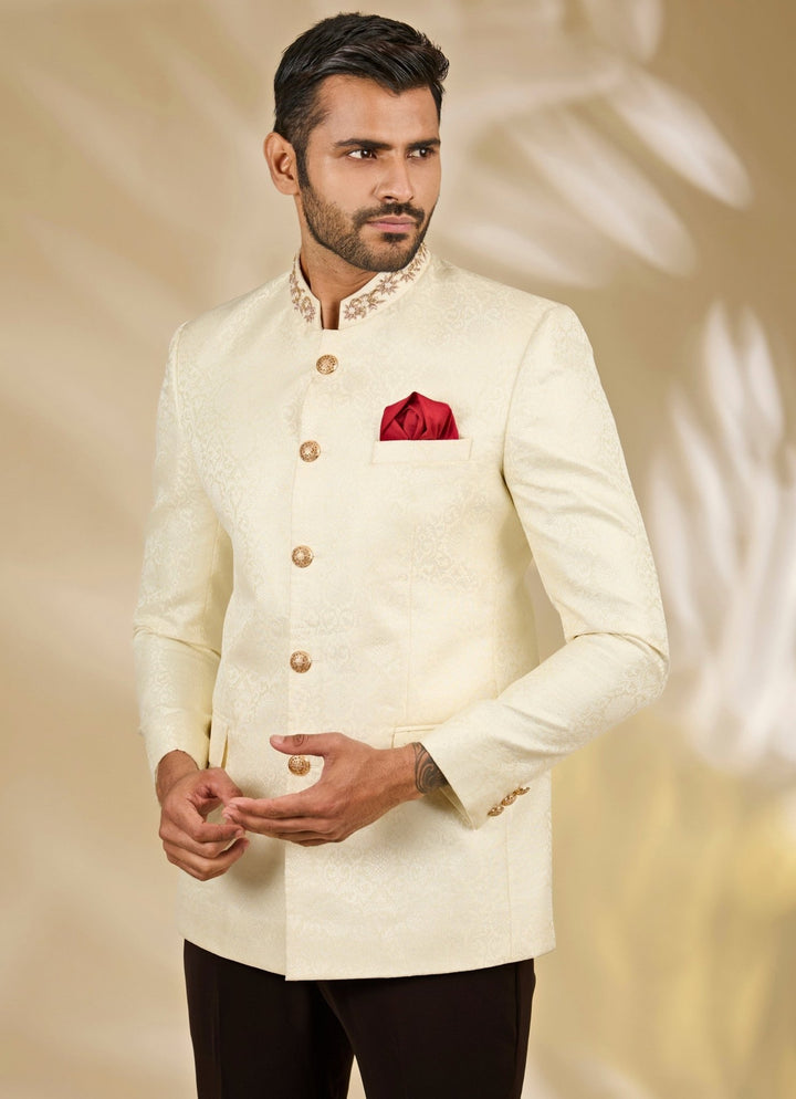 Ivory Banarasi Brocade Bandhgala Set Manish Nagdeo - Fabilicious Fashion