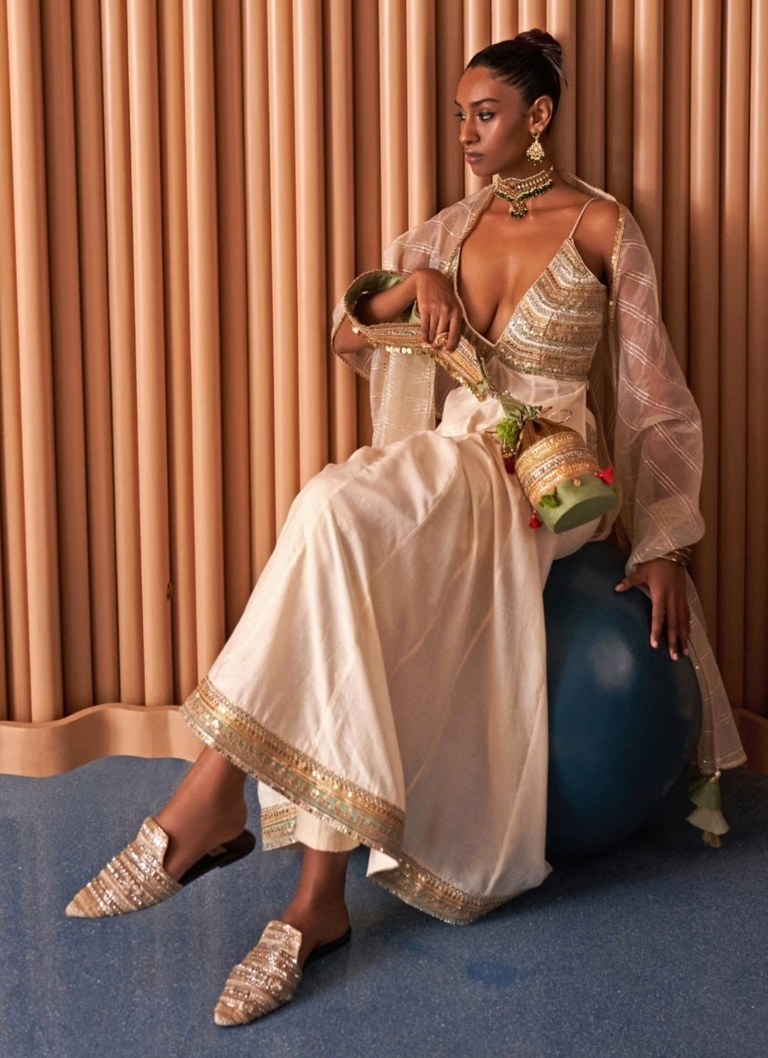 Rishi and Vibhuti Ivory Chanderi Anarkali Pants SetFabilicious Fashion