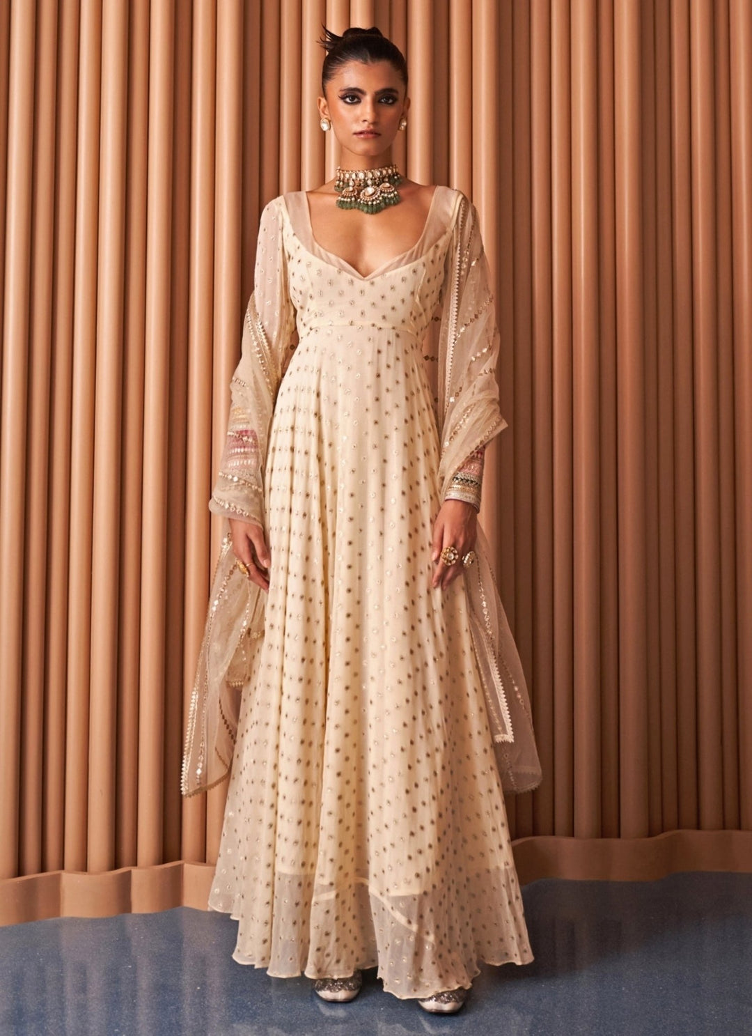 Rishi and Vibhuti Ivory Chanderi Anarkali SetFabilicious Fashion