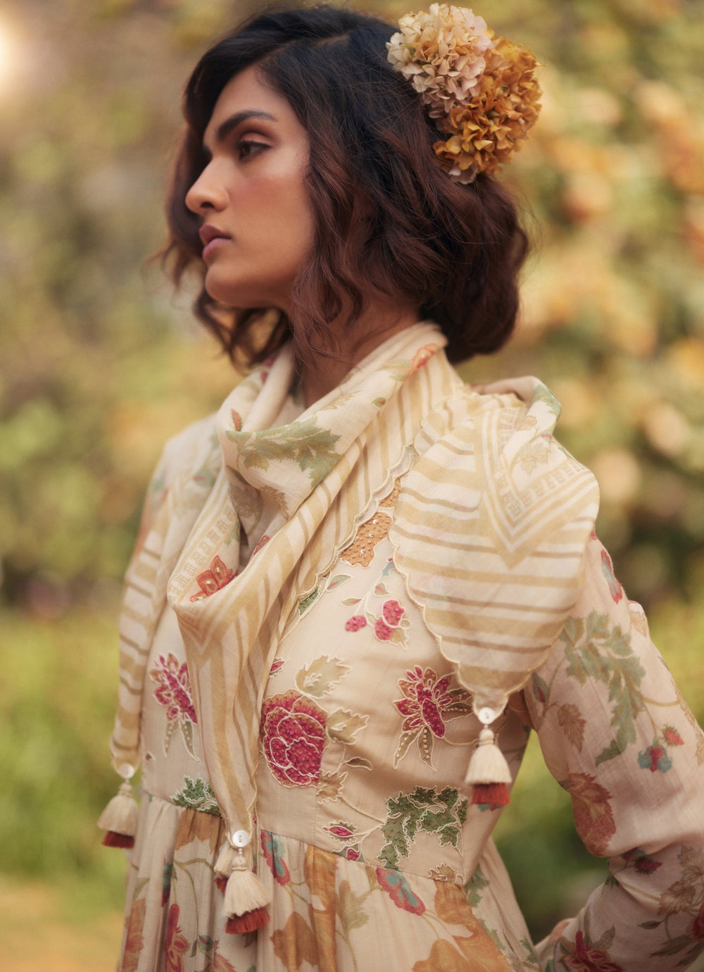 Ivory Chanderi Anarkali With Skirt Set Paulmi and Harsh - Fabilicious Fashion