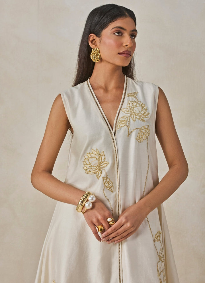 Ivory Chanderi Applique Kurta Palazzo Set Nitika Gujral - Fabilicious Fashion
