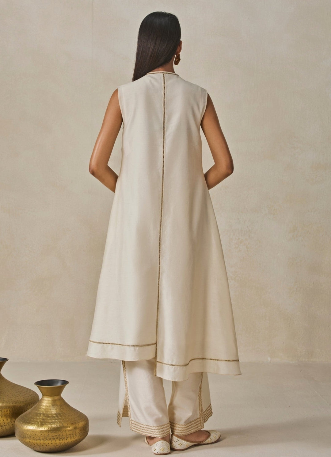 Ivory Chanderi Applique Kurta Palazzo Set Nitika Gujral - Fabilicious Fashion